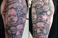 Hundeportrait Weltraum Planeten Tattoo