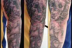 Segelschiff Krake  Schädel Blitz Tattoo